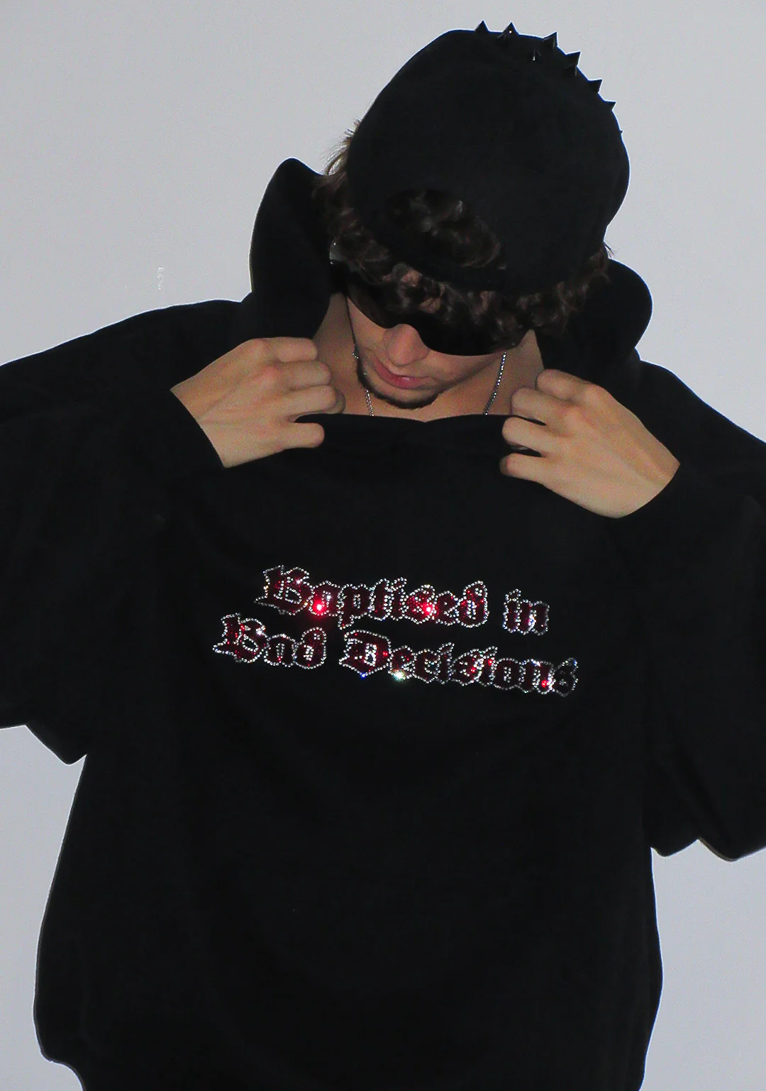 BAD DECISIONS RHINESTONE PULLOVER HOODIE BLACK - Image 3