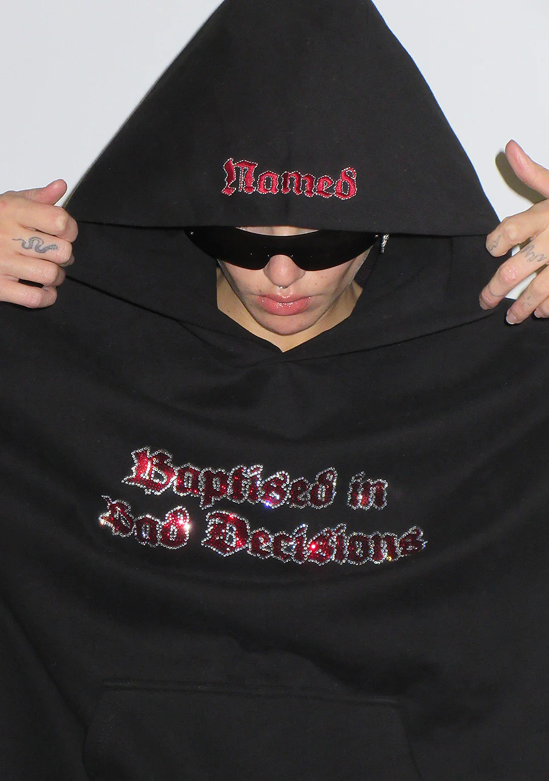 BAD DECISIONS RHINESTONE PULLOVER HOODIE BLACK - Image 5