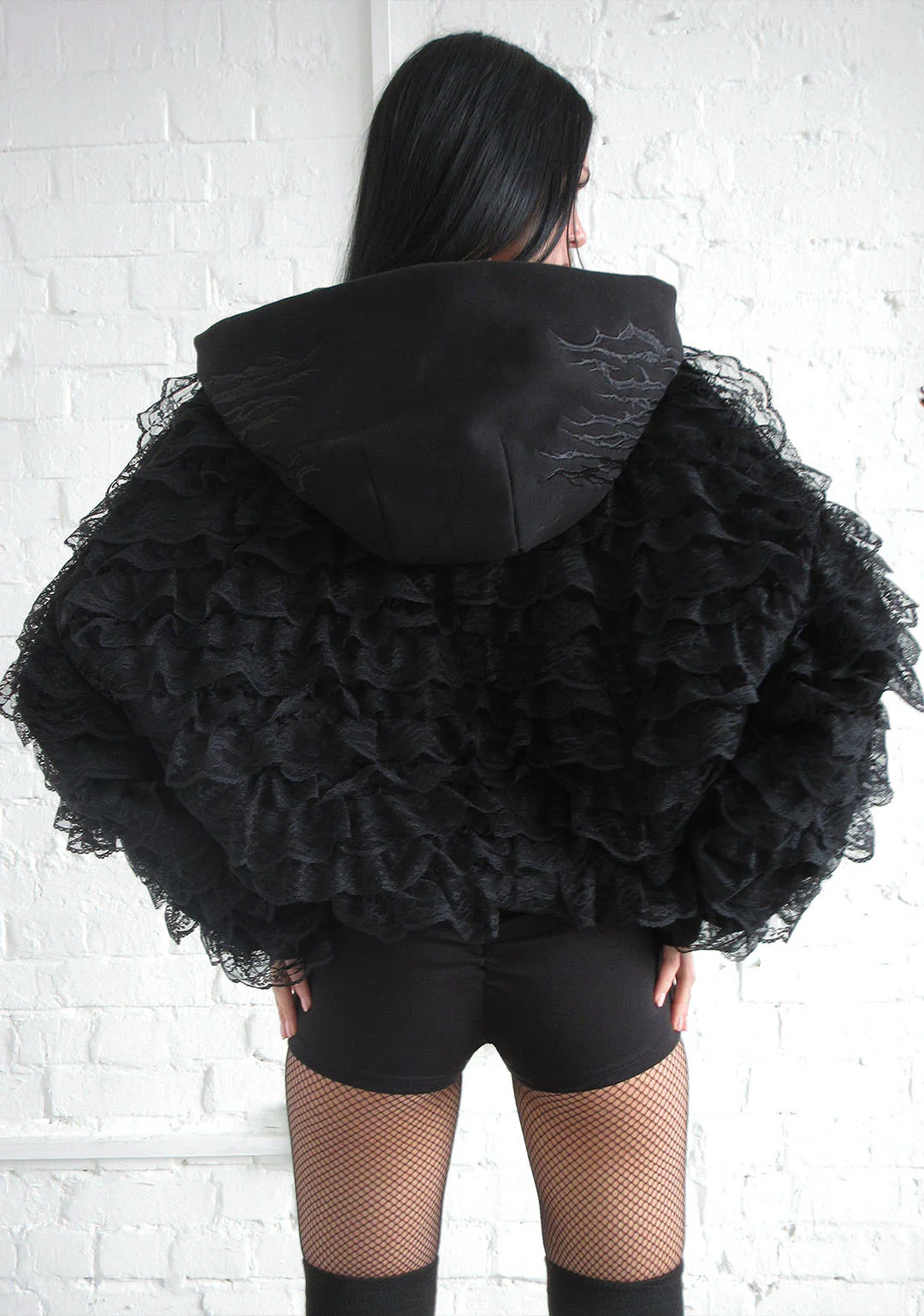 BAD ROMANCE LACE RUFFLE ZIP HOODIE BLACK - Image 3
