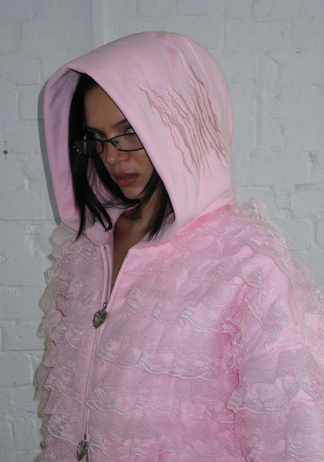 BAD ROMANCE RUFFLE ZIP HOODIE BABY PINK - Image 5