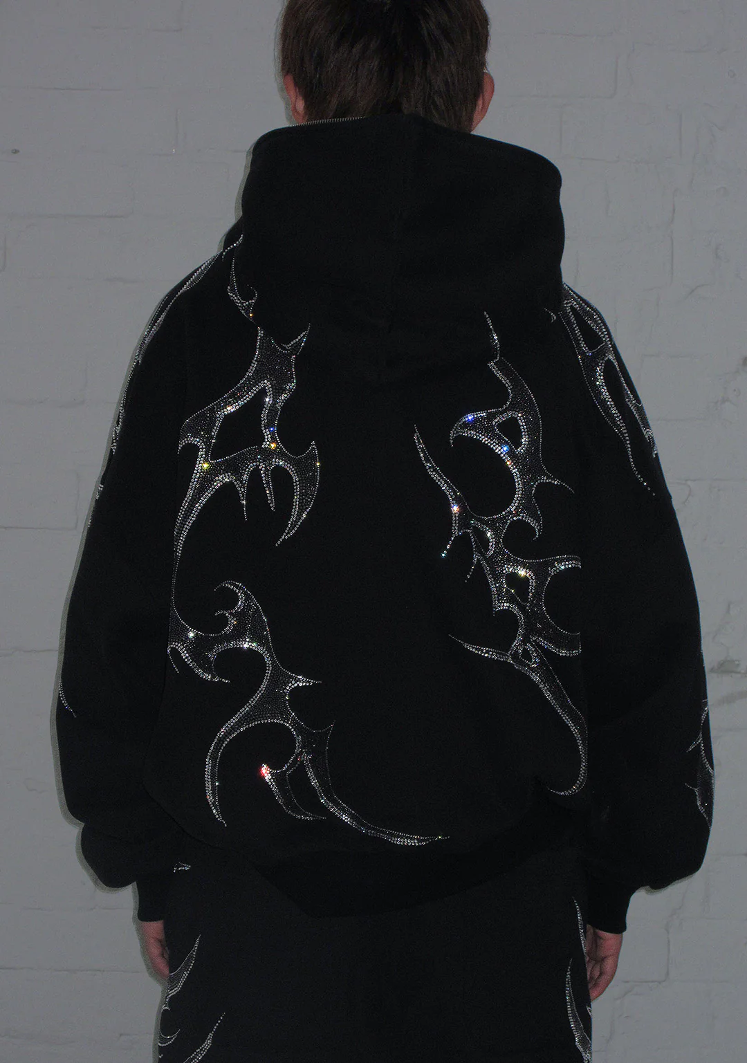 CRASH RHINESTONE ZIP HOODIE BLACK - Image 4