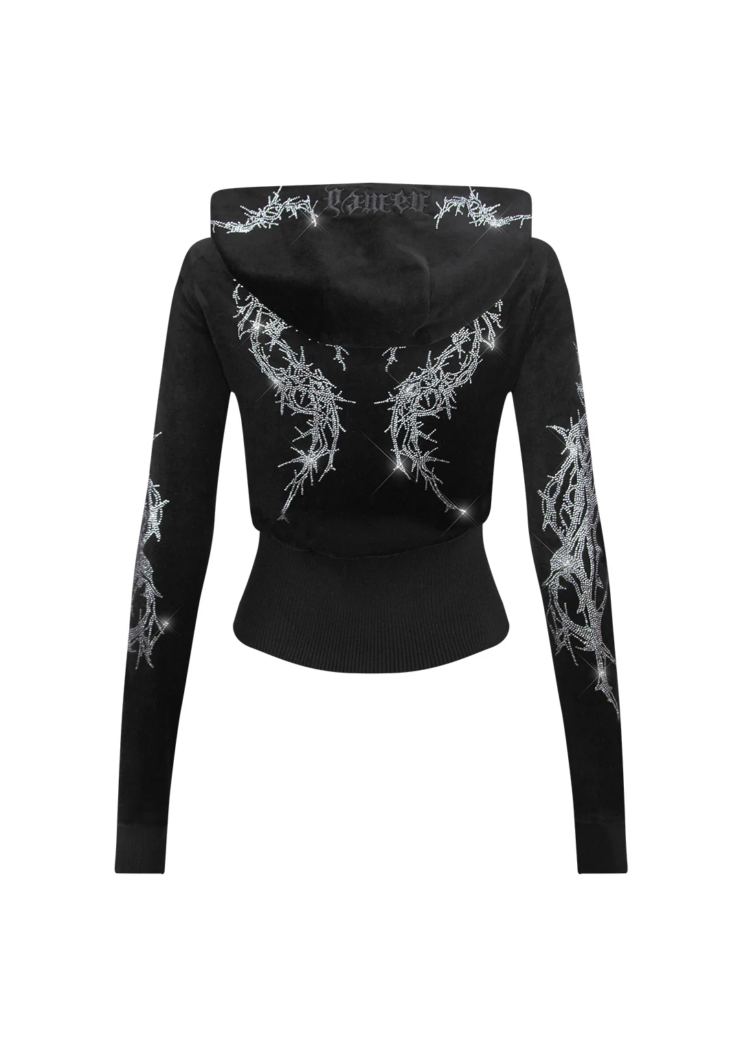 CURSE RHINESTONE VELOUR ZIP HOODIE BLACK - Image 7