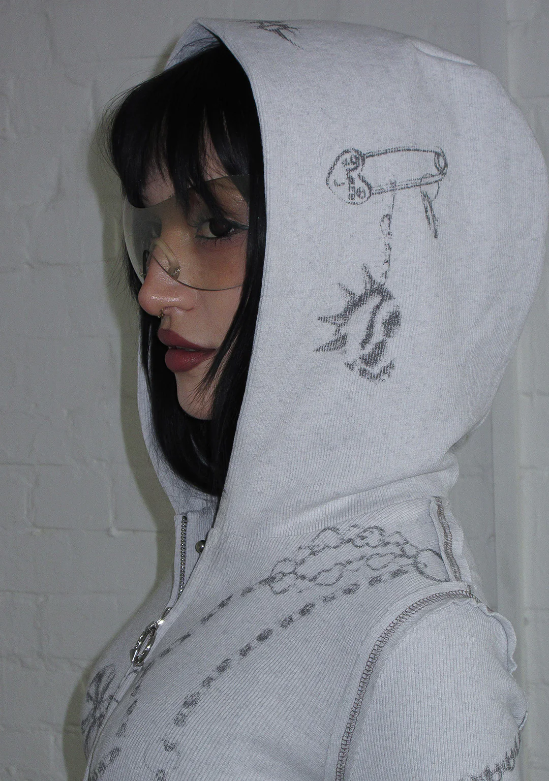 DESTROY CROPPED FITTED RIB ZIP HOODIE GREY MARL - Image 5
