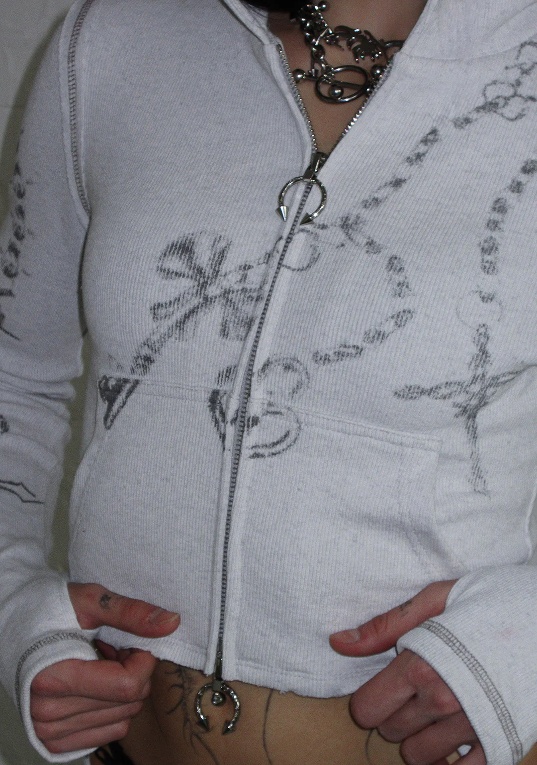 DESTROY CROPPED FITTED RIB ZIP HOODIE GREY MARL - Image 6