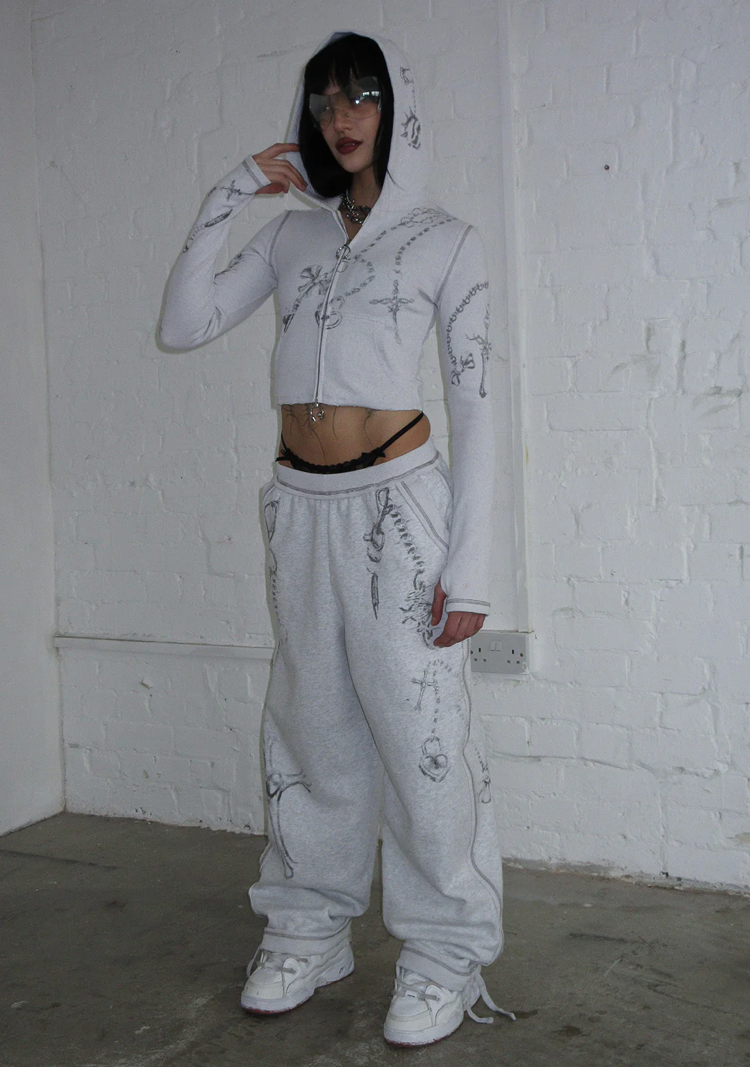 DESTROY CROPPED FITTED RIB ZIP HOODIE GREY MARL - Image 7