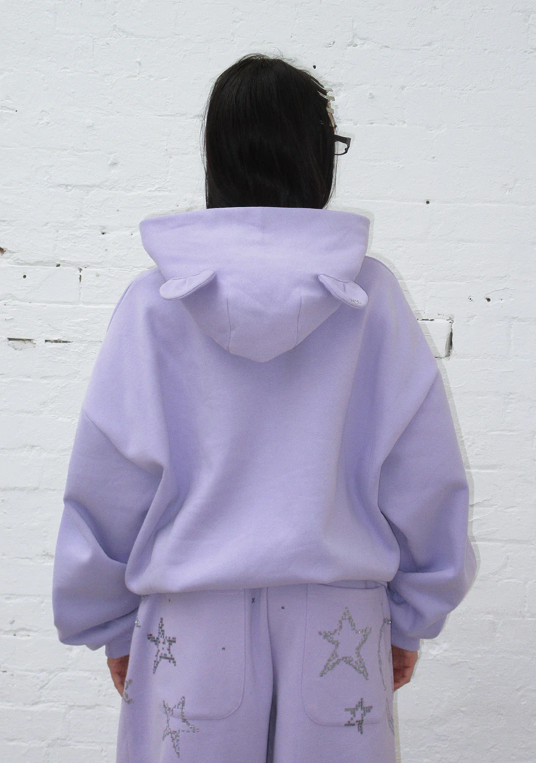 DREAMER RHINESTONE TEDDY PULLOVER HOODIE LILAC - Image 3