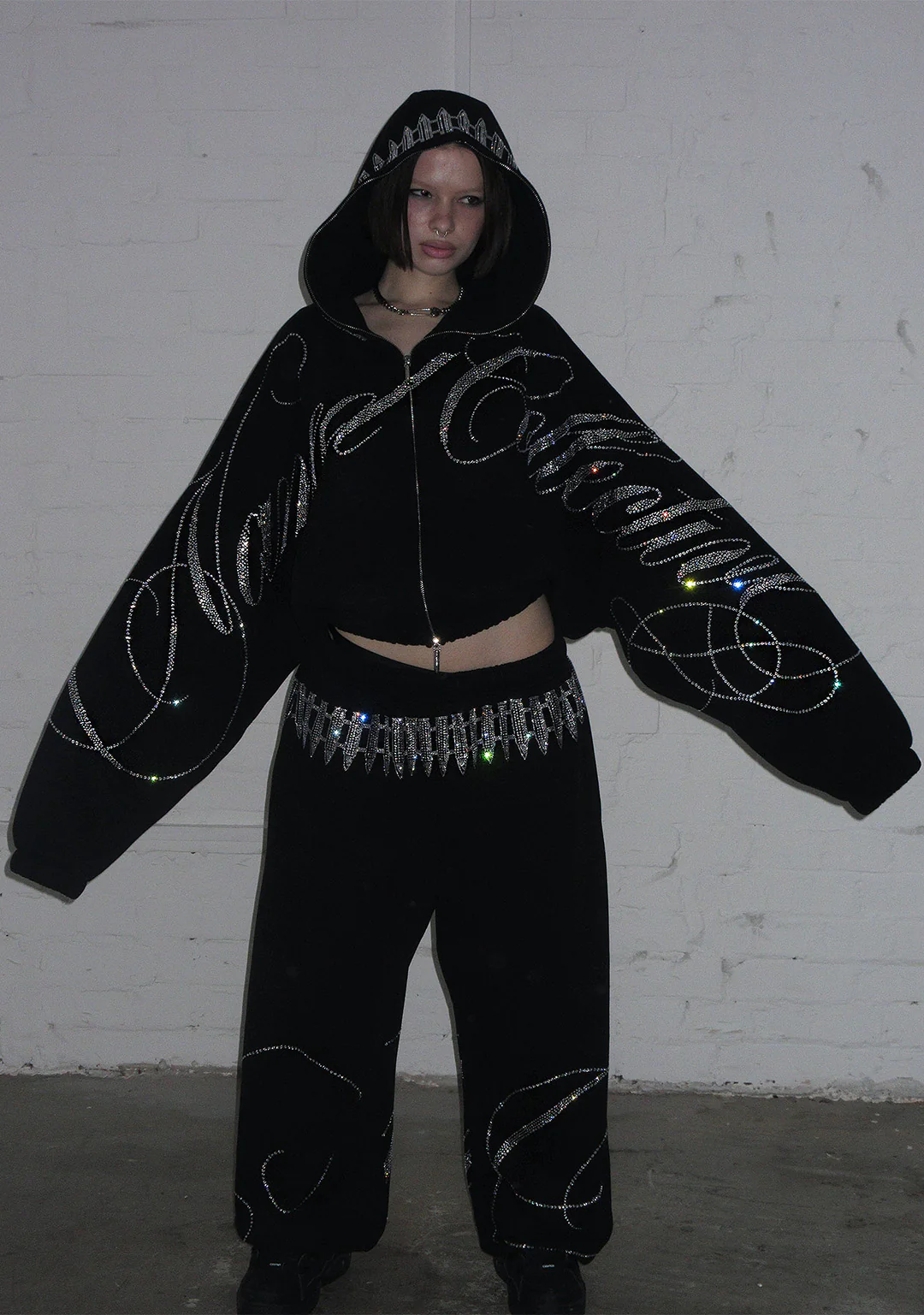 ENEMY RHINESTONE SWEATPANTS BLACK - Image 4