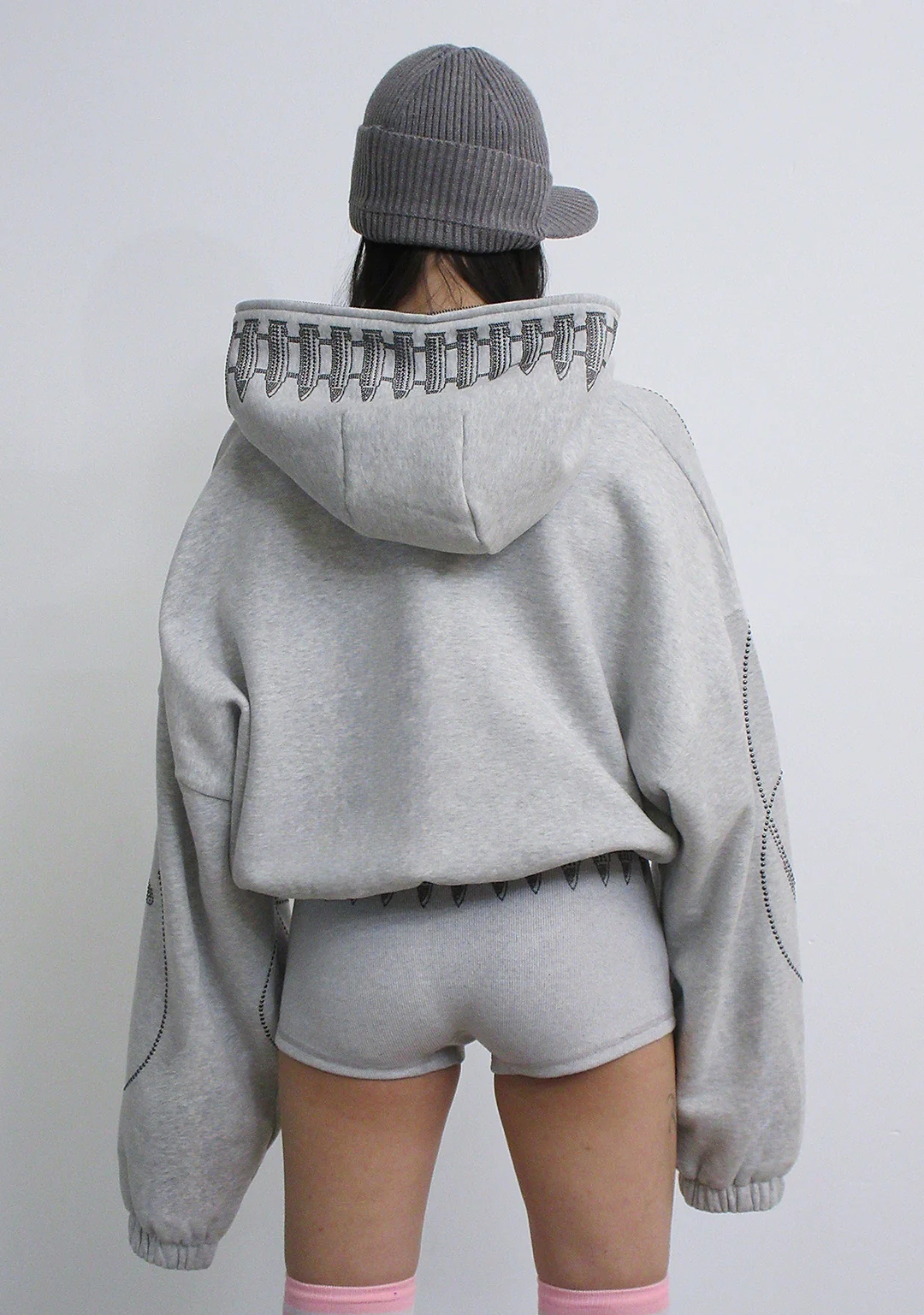 ENEMY STUDDED CROP ZIP HOODIE GREY MARL - Image 6