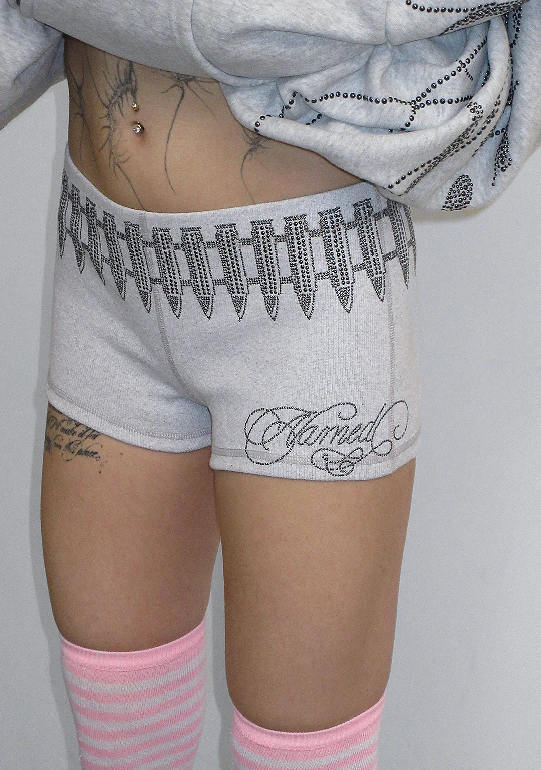 ENEMY STUDDED MICRO HOTPANT SHORTS GREY MARL - Image 5