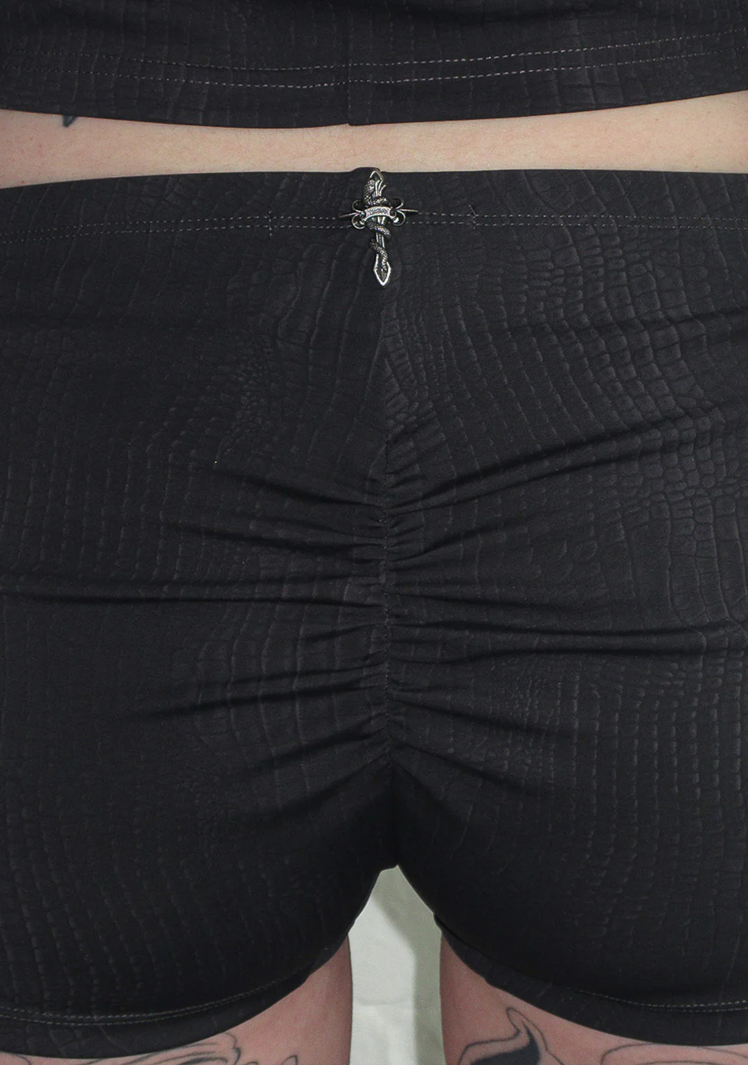 ENVY SNAKESKIN HOTPANT SHORTS CHARCOAL - Image 6