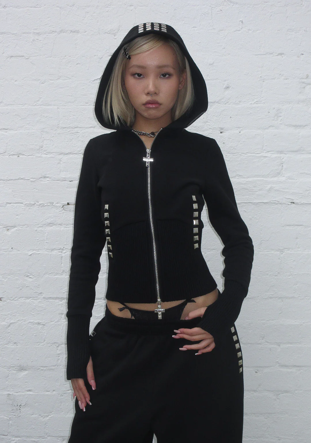 FAITHFUL FAUX FUR VEST AND FITTED ZIP HOODIE TWO PIECE SET BLACK - Image 4