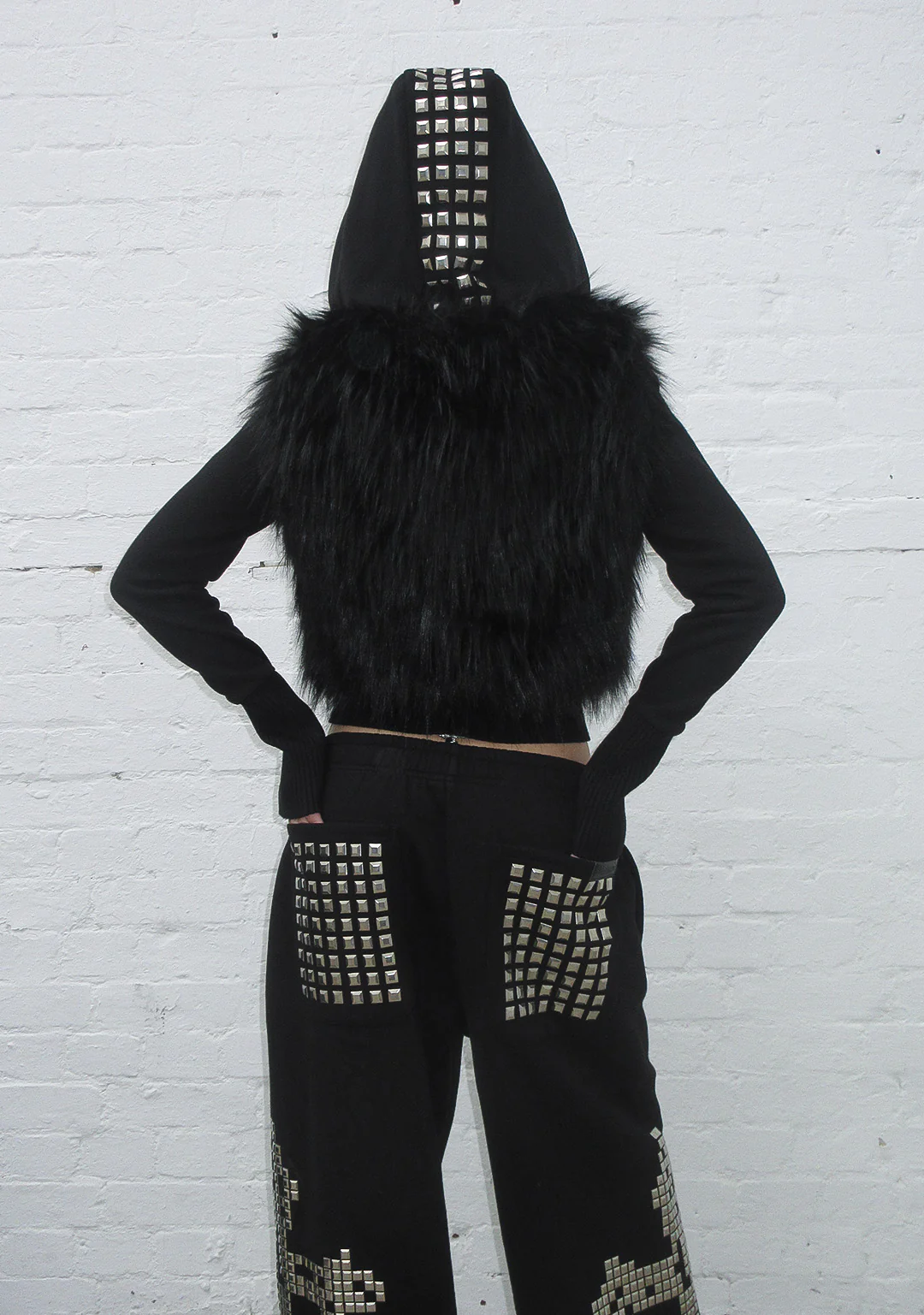 FAITHFUL FAUX FUR VEST AND FITTED ZIP HOODIE TWO PIECE SET BLACK - Image 5