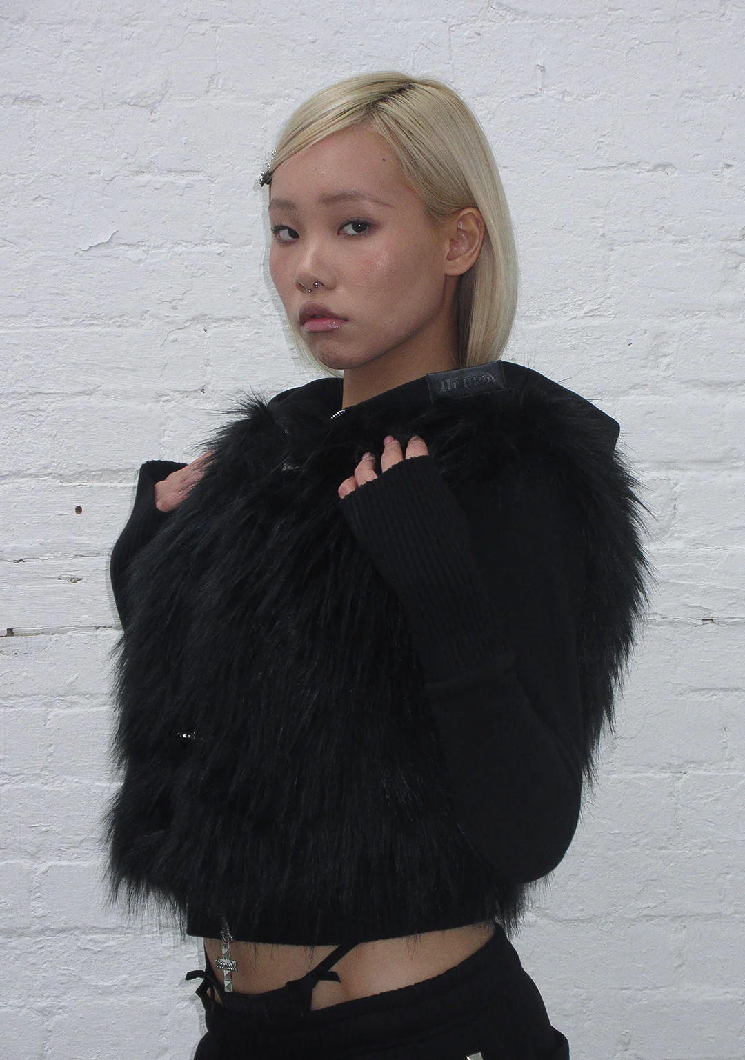 FAITHFUL FAUX FUR VEST AND FITTED ZIP HOODIE TWO PIECE SET BLACK - Image 6