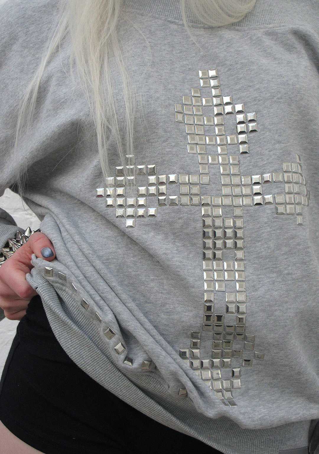 FAITHFUL STUDDED OFF THE SHOULDER SWEATER GREY MARL - Image 5