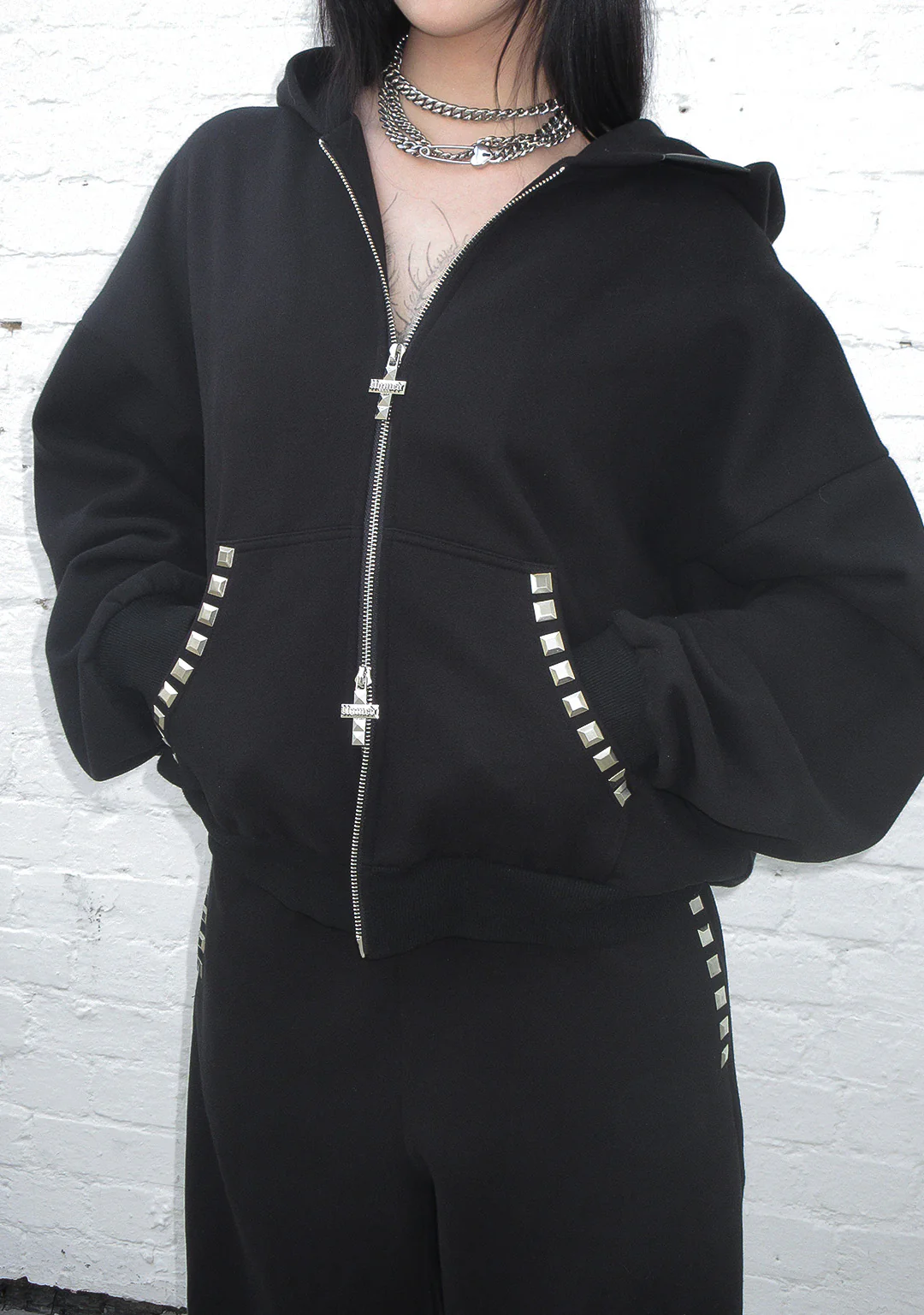 FAITHFUL STUDDED ZIP HOODIE BLACK - Image 5
