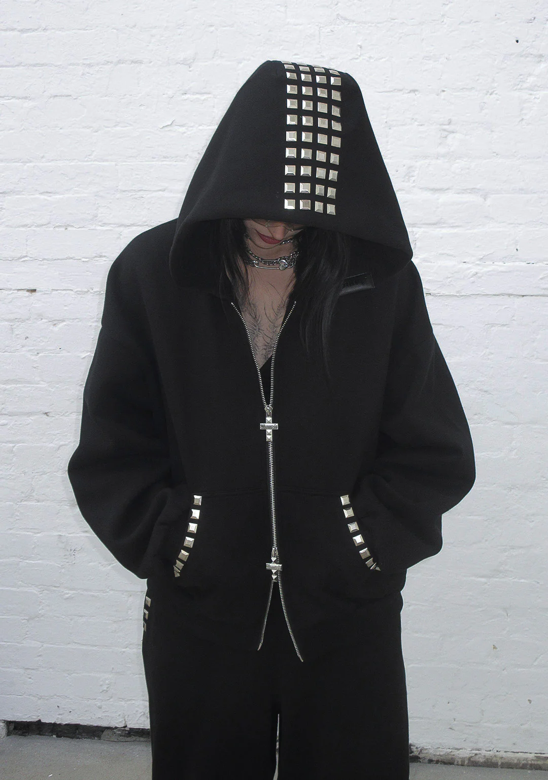 FAITHFUL STUDDED ZIP HOODIE BLACK - Image 7