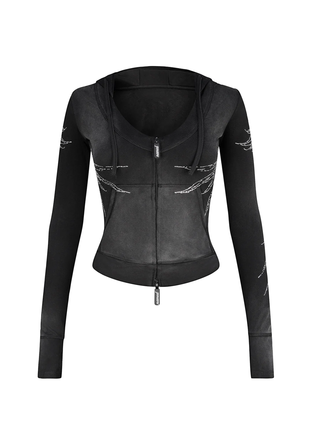 FALLEN RHINESTONE SCULPT STRETCH HOODIE WASHED BLACK - Image 7