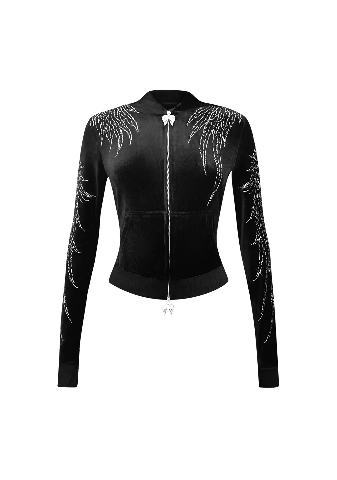 FALLEN RHINESTONE VELOUR ZIP HOODIE BLACK - Image 6