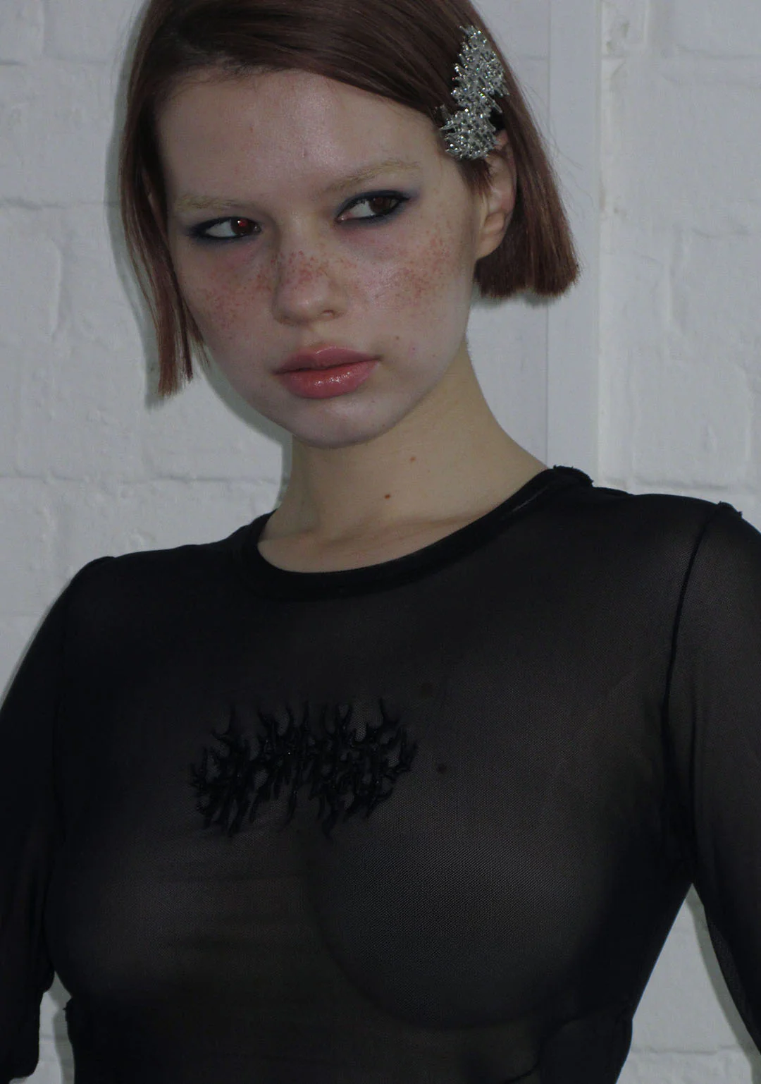 GHOST SHEER MESH LONG SLEEVE TOP BLACK - Image 3
