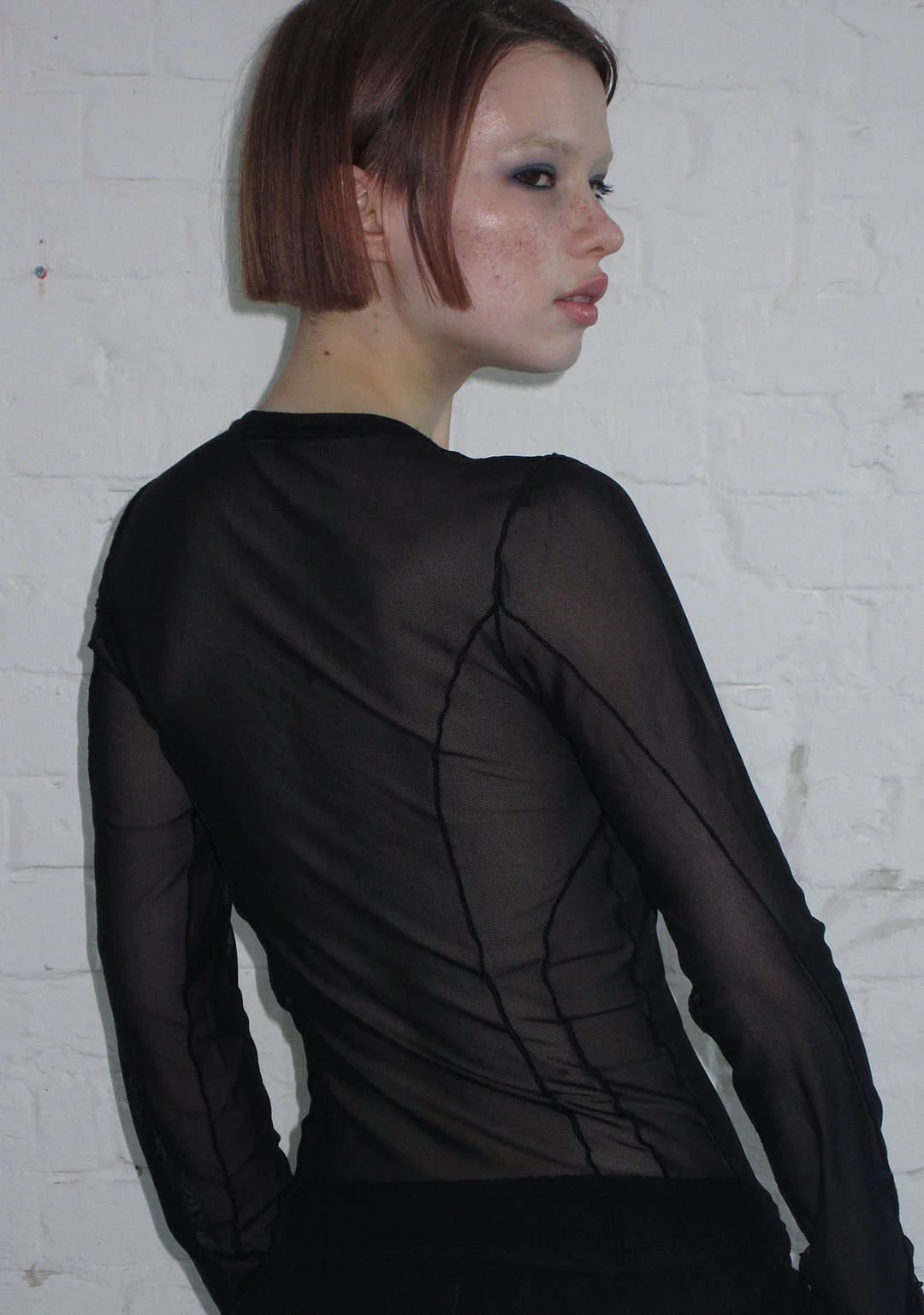 GHOST SHEER MESH LONG SLEEVE TOP BLACK - Image 5