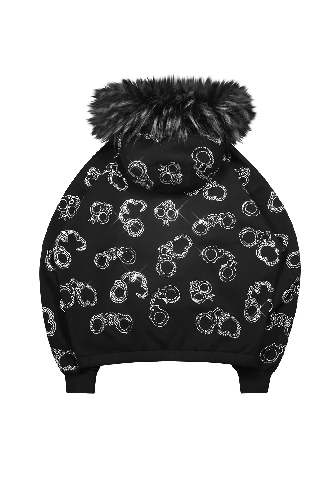 HEIST FAUX FUR RHINESTONE CUFF ZIP HOODIE BLACK (DETACHABLE FUR) - Image 7