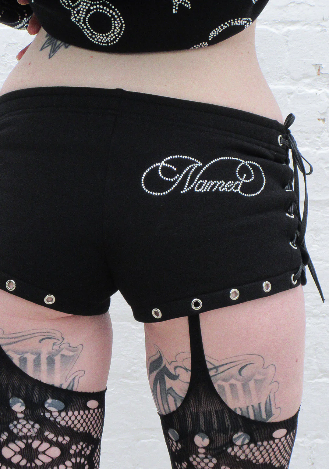 HEIST RHINESTONE CUFF MICRO HOTPANT SHORTS BLACK - Image 3