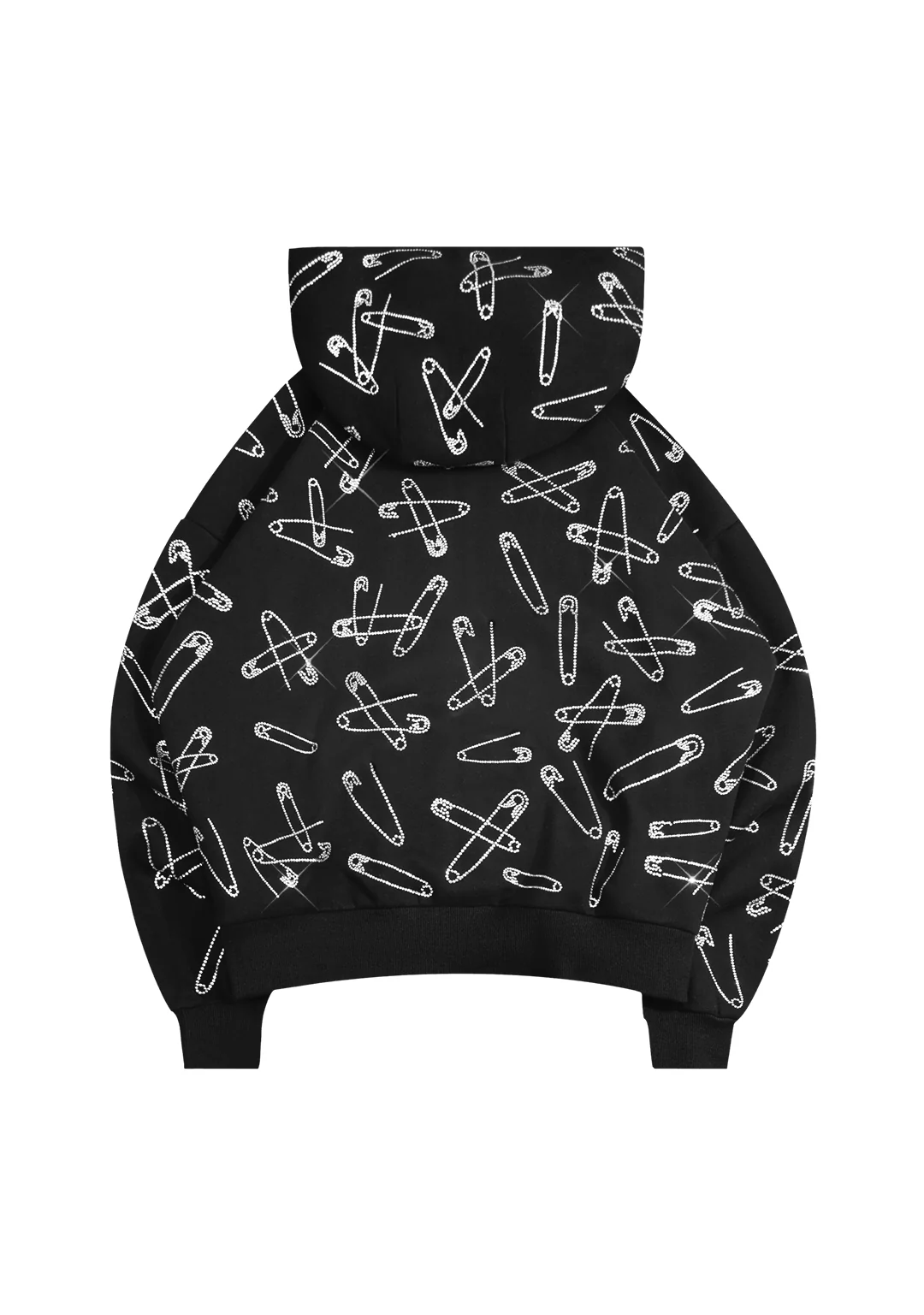 HEIST RHINESTONE SAFETY PIN ZIP HOODIE BLACK - Image 7