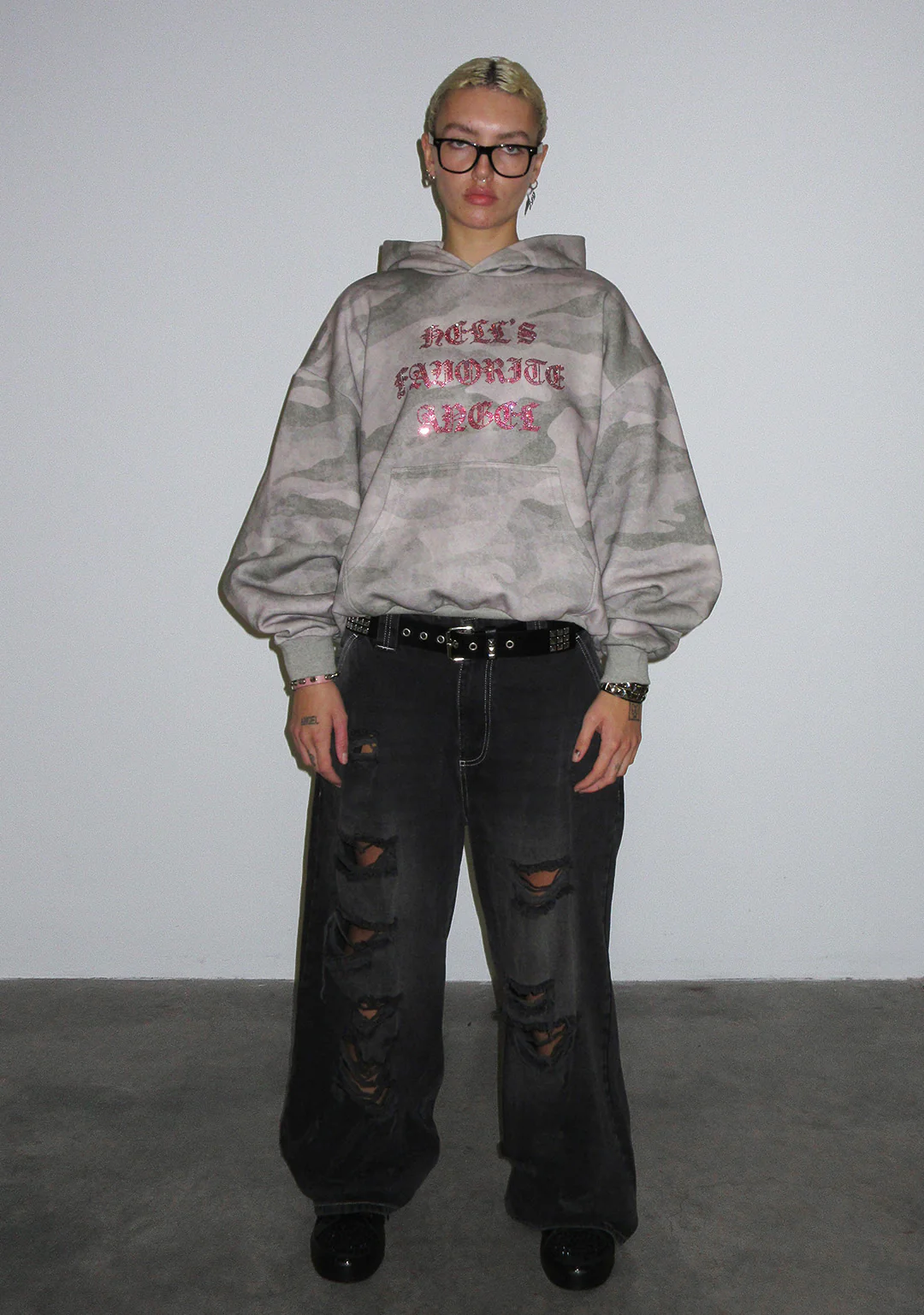 HELL'S FAVORITE RHINESTONE PULLOVER HOODIE CAMO - Image 3