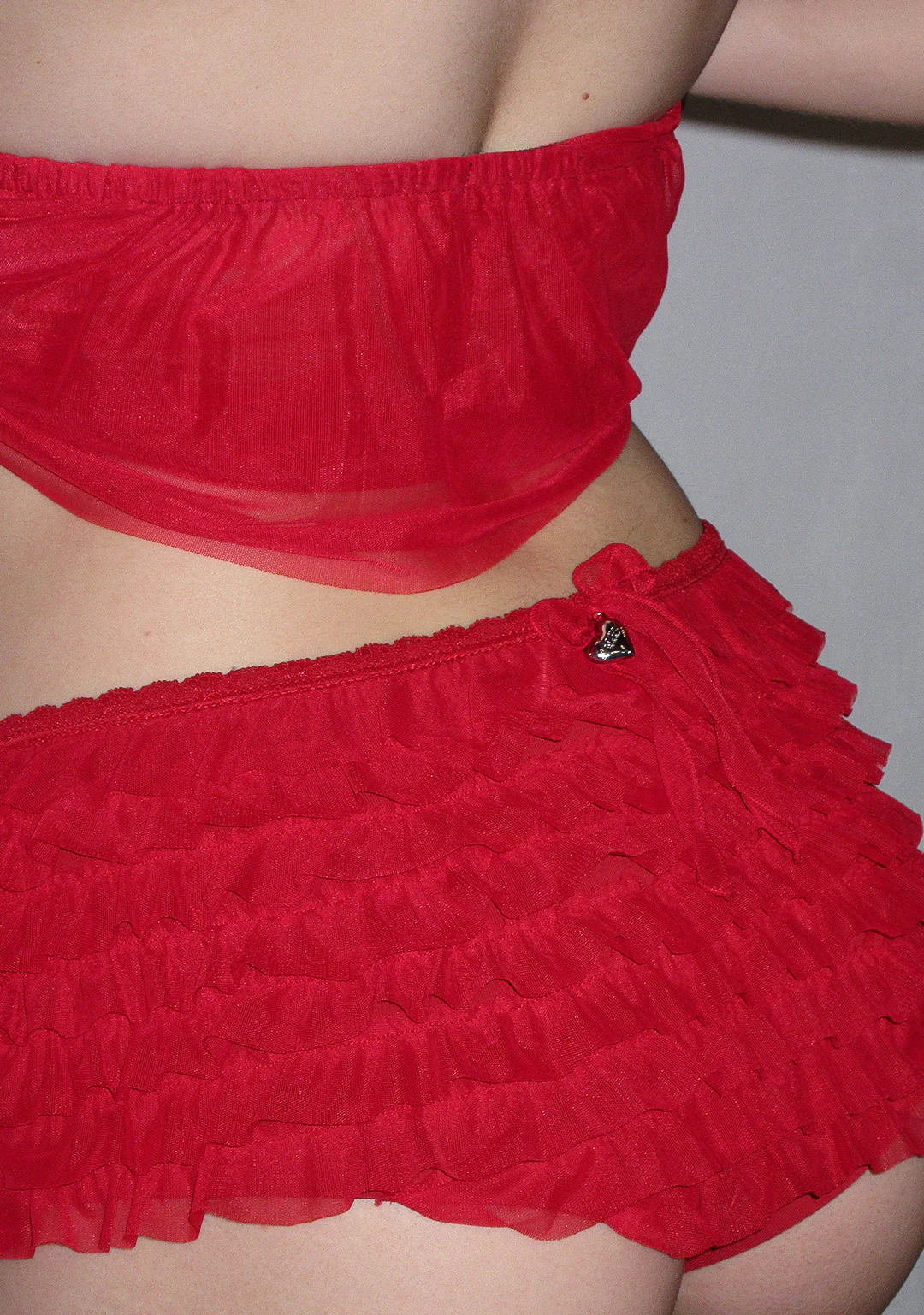 LOVEBITE MESH RUFFLE MICRO HOTPANT SHORTS RED - Image 3