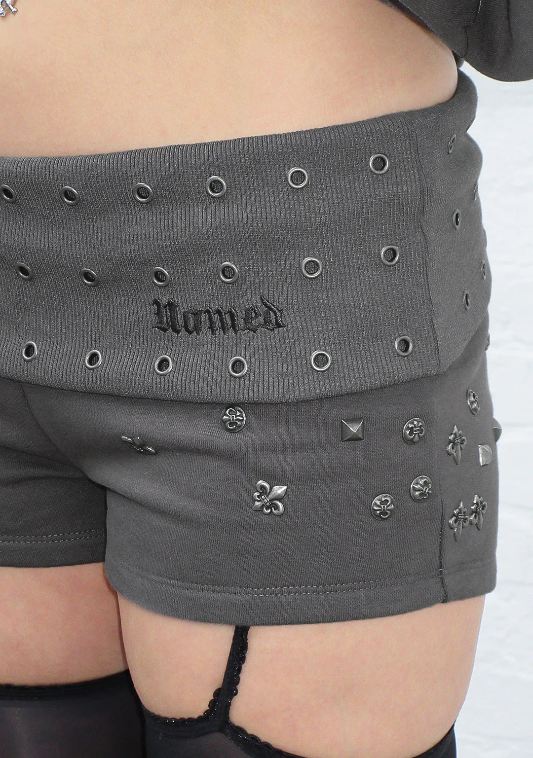 MIDNIGHT STUDDED MICRO HOTPANT SHORTS CHARCOAL - Image 5