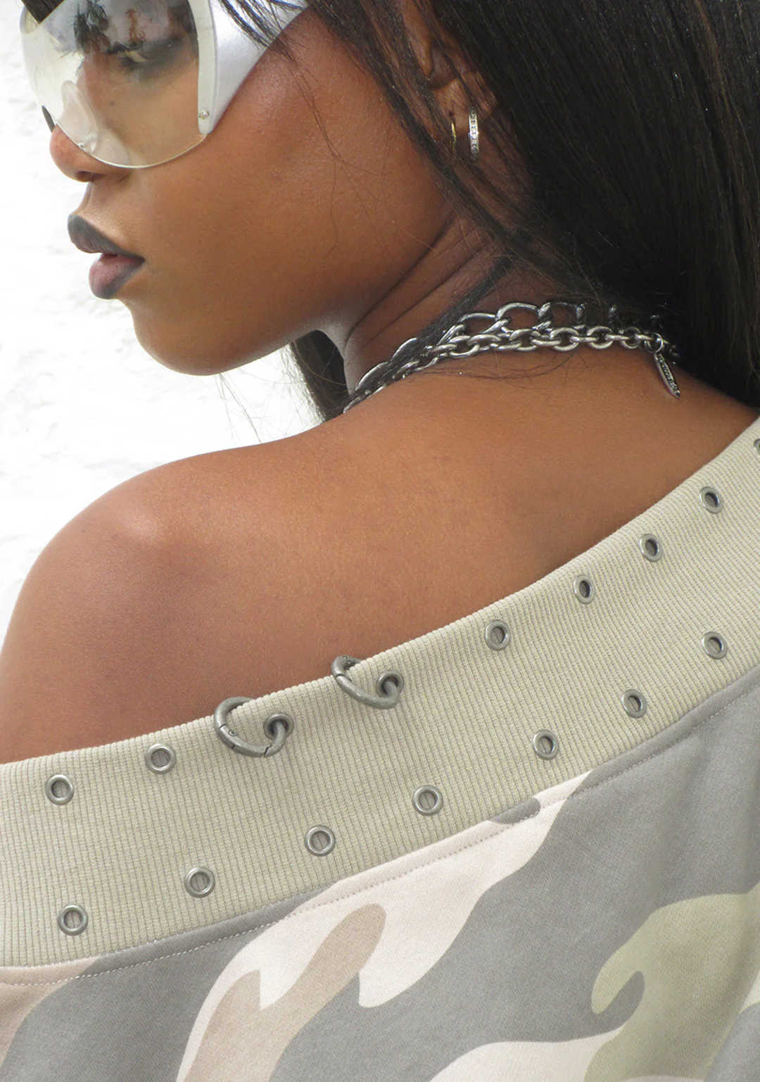 MIDNIGHT STUDDED OFF THE SHOULDER SWEATER CAMO - Image 6