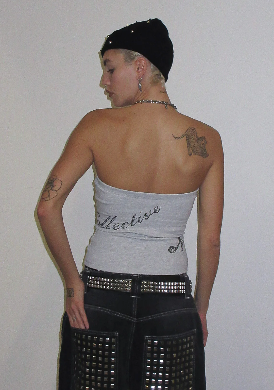 MUSE STUDDED TUBE TOP GREY MARL - Image 3