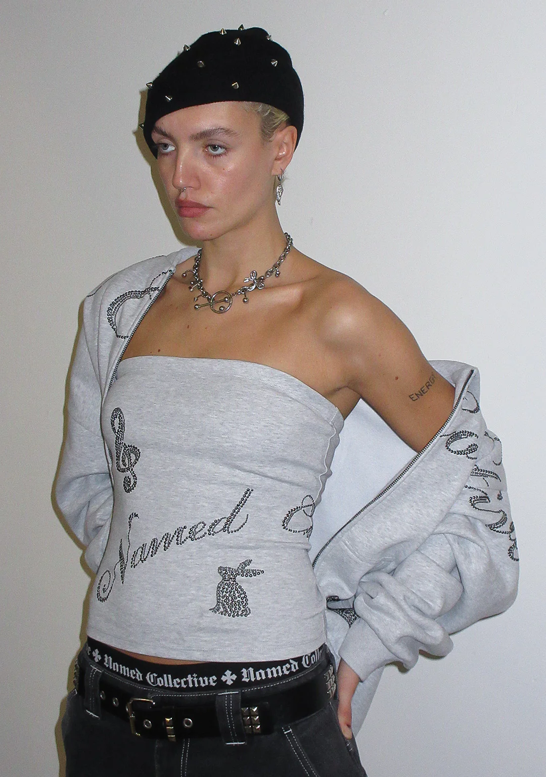 MUSE STUDDED TUBE TOP GREY MARL - Image 4