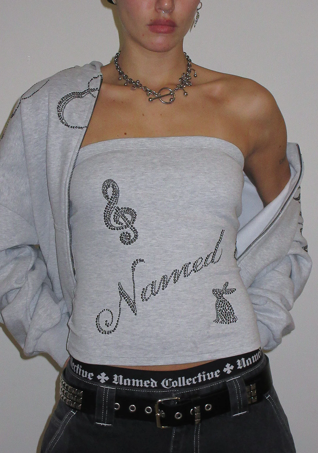 MUSE STUDDED TUBE TOP GREY MARL - Image 5