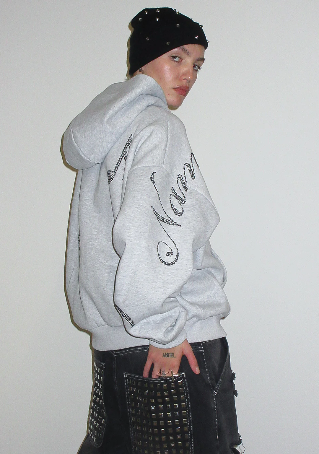 MUSE STUDDED ZIP HOODIE GREY MARL - Image 6