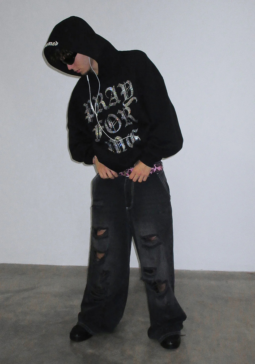 PRAY FOR ME RHINESTONE PULLOVER HOODIE BLACK - Image 6