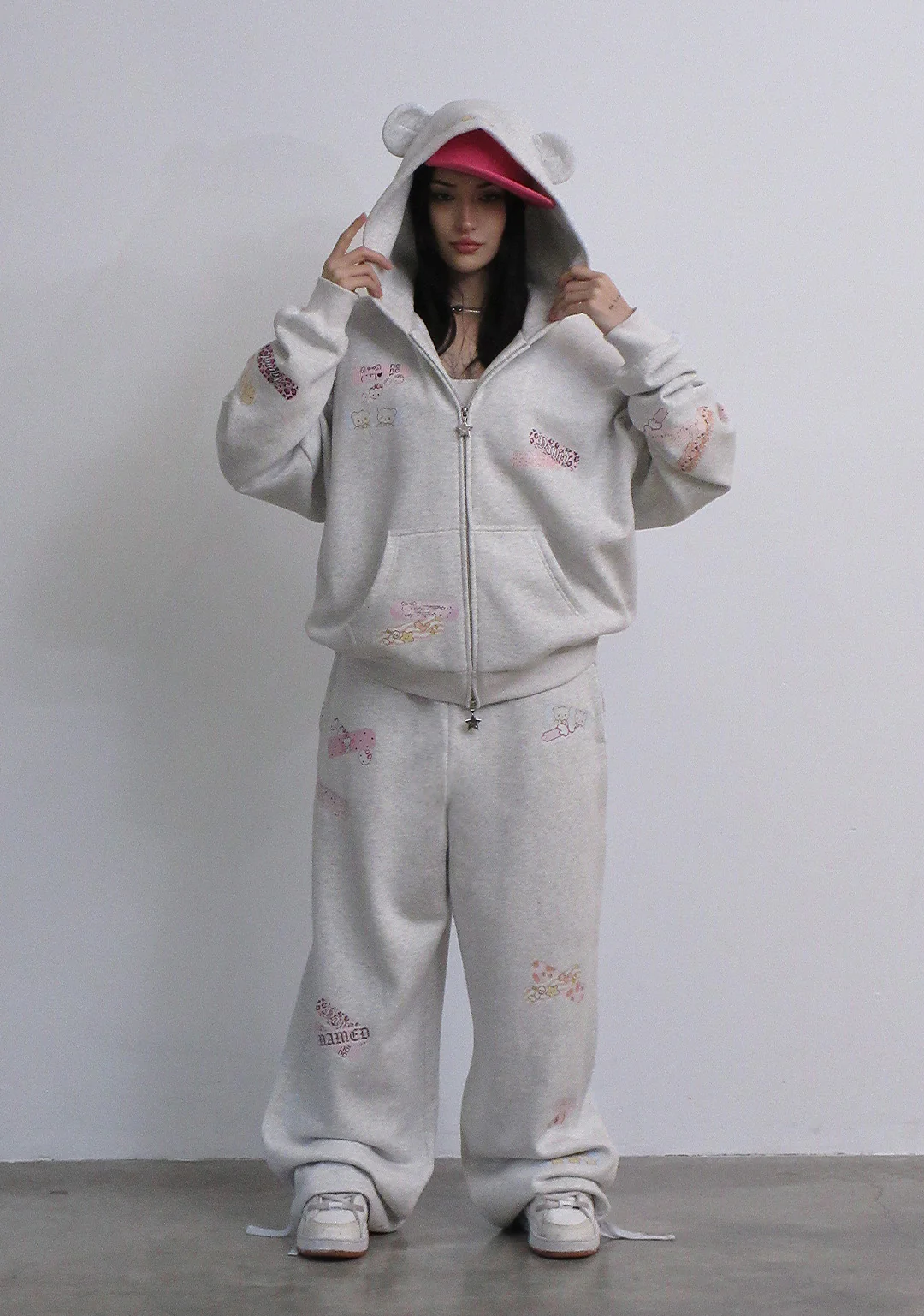 STITCH TEDDY OVERSIZED SWEATPANTS WHITE MARL - Image 4