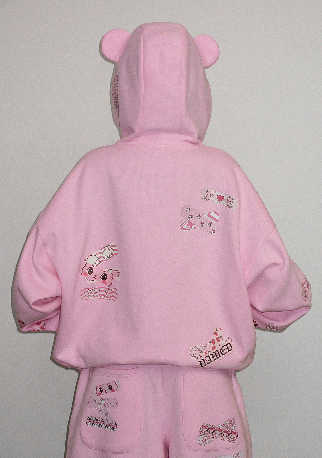 STITCH TEDDY ZIP HOODIE BABY PINK - Image 3