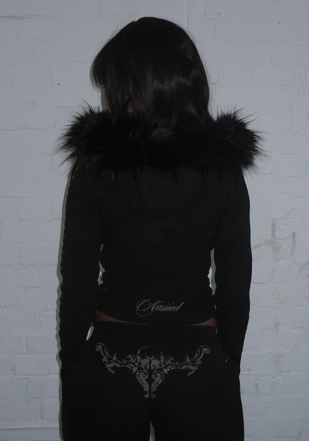 VENDETTA SCULPT STRETCH ZIP HOODIE BLACK (DETACHABLE FAUX FUR) - Image 4